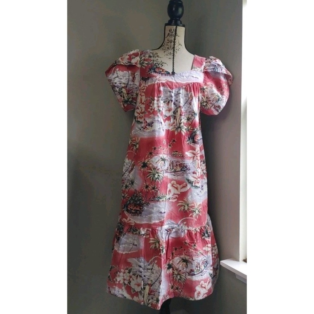 Rare Vtg Jade Fashion Authentic Hawaii Island Tropical Sunset Muumuu Resort Sz L - Picture 2 of 8